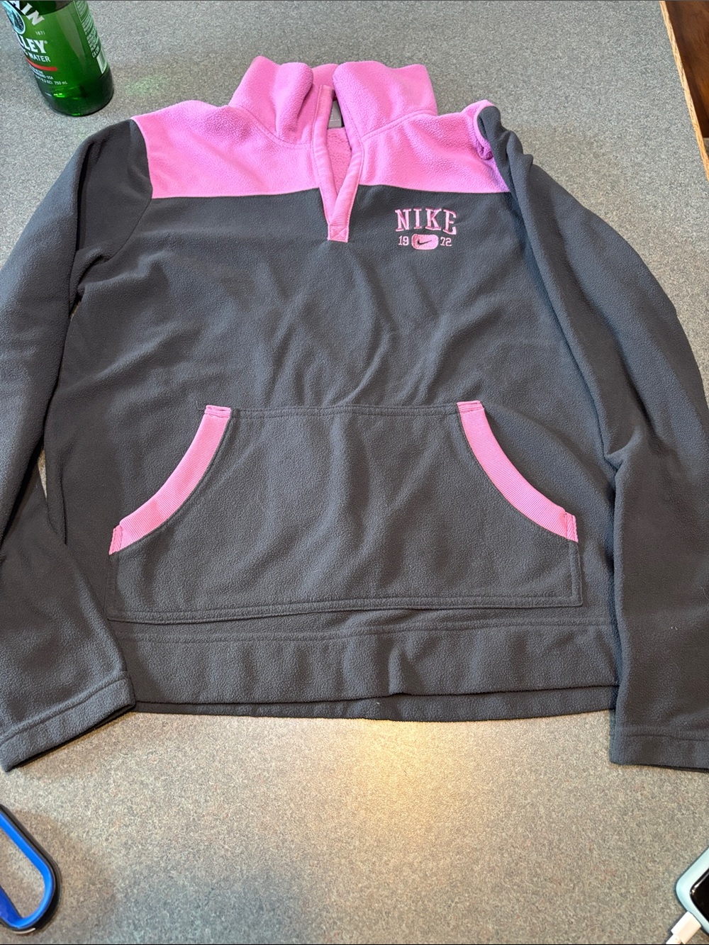 Vintage Nike Charcoal Gray & Bright Pink Quarter-Zip Fleece Pullover